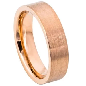 Tungsten Ring Unisex ROSE GOLD IP Plated Brushed Pipe Cut Band - 6mm - Picture 1 of 2