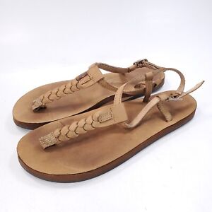 Rainbow Slingback Buckle Leather Sandals Womens Size Large L 2287-0105 Brown