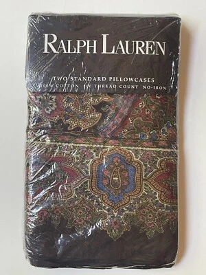 ¡NUEVO! PAR DE FUNDAS DE ALMOHADA ESTÁNDAR RALPH Lauren *Emerson Paisley Multi Marrón ¡NUEVAS EN PAQUETE! Foto 1 de 4