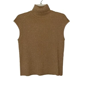 Kate Hill Pull Over Sleeveless Turtleneck Gold Metallic Sweater PM - Picture 1 of 15