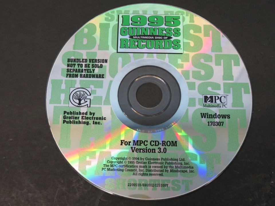 1995 Guinness Multimedia Disc of Records - Version 3.0 (PC, 1995) - Disc Only!!! - Image 1 of 1