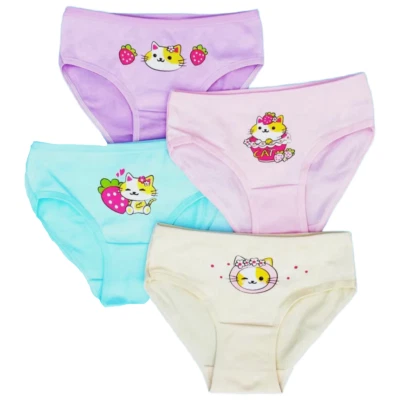 KITTY CAT Bikini Brief Panties Girls Size 7-8 Year New Underwear Lot of 4 Pack - Image 1 of 4