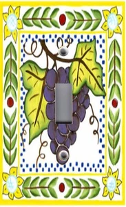 Light Switch Plate & Outlet Covers ITALIAN TILE PATTERN ~ YELLOW & TUSCAN GRAPES - Picture 1 of 26