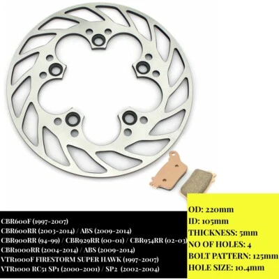 Rear Brake Rotor Pads for Honda CBR 1000 RR SP 2014-2015 CBR 600 RR 2007-2015 14 Foto 1 de 4