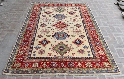 6'6 x 9'8 Hand knotted afghan tribal kazak wool area rug, 7x10 persian area rug - Image 1 of 4