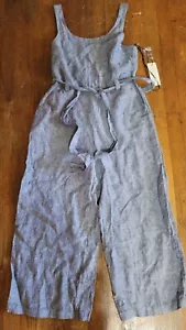 Rachel Zoe Linen Belted Blue Wide Cropped Leg Jumpsuit Romper Size 8 NWT - Picture 1 of 7