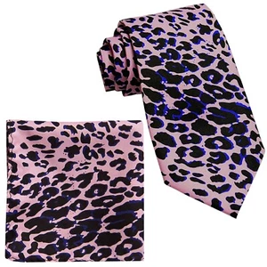Vesuvio Napoli in Italy Men's Neck Tie W Handkerchief Pink Leopard Print 60 In - Picture 1 of 1