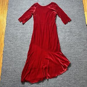 Boden Rebecca Velvet Asymmetric Dress US 8R Poinsettia Red V Back Ruffle Silk