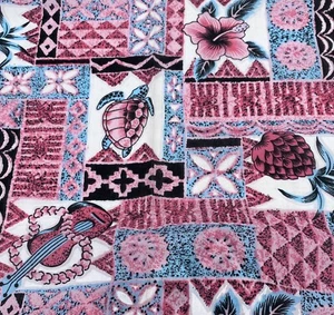 Vtg Metro Samoa Hawaiian Tropical Polynesian Floral Fabric Pink Sea Turtle BTY - Picture 1 of 6