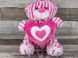 ANICO Pink and White I Love U Striped 10" Sitting Teddy Bear Holding a Heart - Bild 1 von 5