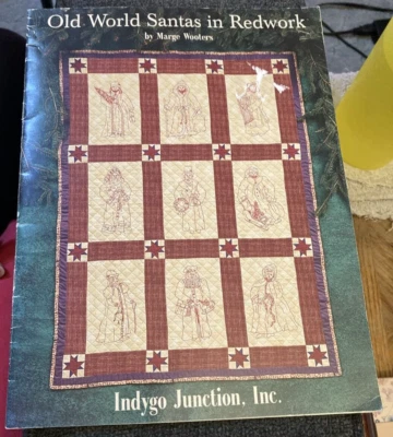 Vtg Rare Indygo Junction, Inc. Old World Santas in Redwork Quilt 2000 Bk - Image 1 of 4