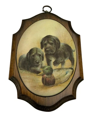 Винтажная вышитая бисером стеклянная настенная табличка лабрадор щенки приманка для утки 8,5 дюйма x 6 дюймов x 1,5 дюйма - Изображение 1 из 4