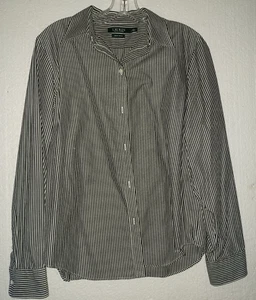 Womens LAUREN Ralph Lauren black and white stripe blouse NON IRON (EUC) - Picture 1 of 4
