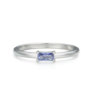 Ladies Solid 925 Sterling Silver Baguette Cut Tanzanite Solitaire Ring K to U - Picture 1 of 8