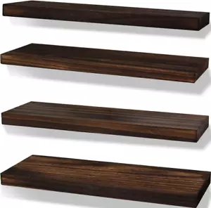 Rustikales Bauernhaus schwimmende Regale für Wanddekoration Aufbewahrung Holz - braun 4er Set - Bild 1 von 9