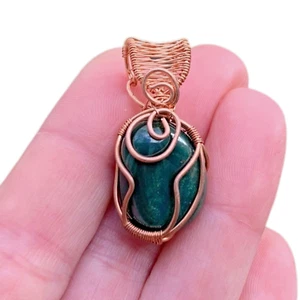 Mini Oval Asterite Serpentine Copper Gift For Friend Wire Wrap Gemstone Pendant - Picture 1 of 9