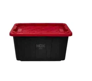 27 Gallon Snap Lid Plastic Storage Bin Container, Black with Red Lid - FREE SHIP - Picture 1 of 7