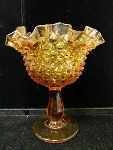 Fenton Hobnail Glas-Doppel Rüsche Amber Crest Kompott Süßigkeiten Schale C5-7 - Bild 1 von 9