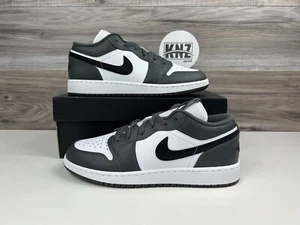 *Nike Air Jordan 1 Low White Black 'Iron Grey' (553560 152) GS Youth NEW - Picture 1 of 10