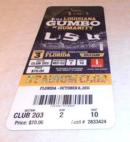 VINTAGE 2011 LSU TIGERS VS. FLORIDA GATORS OLD TICKET Cover