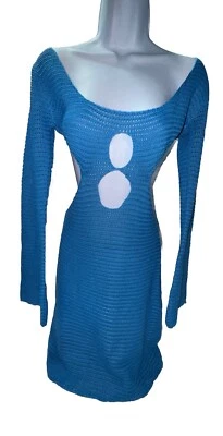 Sexy Vestido Azul Tejido Talla Mediana Playa Club Fiesta Fecha Crochet Recortado Boho Lo último Foto 1 de 4