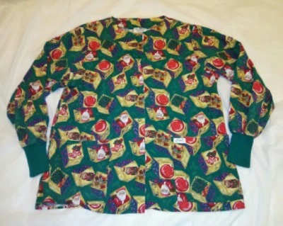 Crest Womans Scrub Christmas Top Ornament Santa Claus Nutcracker Dentist Doctor - Image 1 of 4