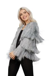 Fever Tinsel Festival Jacket Carnival Festival Ladies Fancy Dress Rave Party Dis - Picture 1 of 22