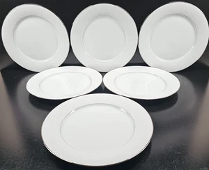 6 Noritake Ranier Dinner Plates Set Vintage White Floral Platinum Trim Retro Lot - Picture 1 of 24