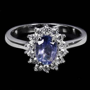 925 Sterling Silver Ring Oval Tanzanite 7x5mm Natural Gemstone Jewelry Size 6 - Picture 1 of 13