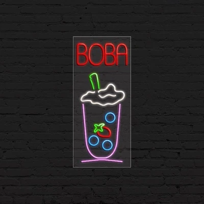 Boba, red,Logo (vertical) Sign for Business | LED Flex Neon | 13"W x 32"H x 1"D - Image 1 of 4