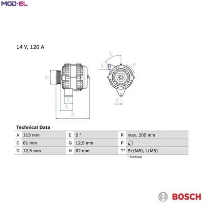 ALTERNATOR 0 986 049 530 FOR ALFA ROMEO FIAT CROMA BRAVO/II STILO/VAN/Multi 1.9L - Image 1 of 4