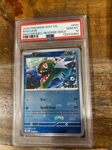 POKEMON 2025 White Flare Master Ball Reverse Holo BASCULIN #024 PSA 10 Gem Mint - Picture 1 of 2
