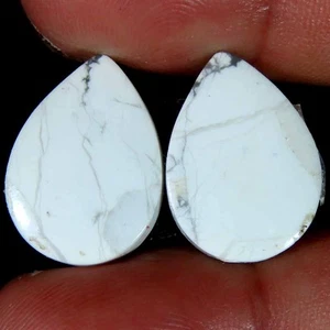 18.90Cts 100%Natural White Howlite Pear Pair 13x17x4mm Cab loose Gemstone - Picture 1 of 5