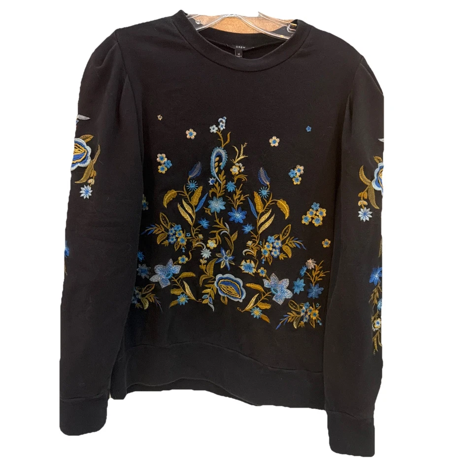 Sudadera Drew Anthropologie Top Crew Manga Larga Bordada Floral NegraM Foto 1 de 4