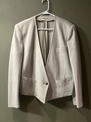 Sonia Rykiel Paris 女式米色短非结构化羊毛西装外套,尺寸 42 大号 — 第 1/4 张图片