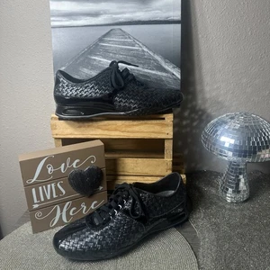 COLE HAAN BRIA Black Weaved Leather LaceUp Patent Trim Sneakers 7.5B NWOT - Picture 1 of 20