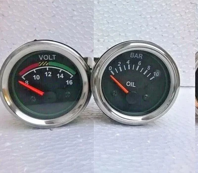 Gauges Kit - Oil Pressure 10 Bar and Volt Fuel Gauge 52mm Electrical - Image 1 of 4