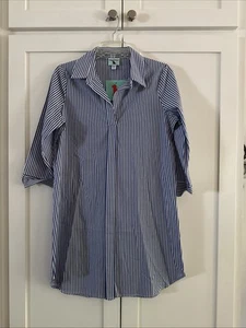 ¡Nuevo! Vestido Camisa Haley and the Hound Azul Rayas Popover Talla Pequeña 100% Algodón - Imagen 1 de 5