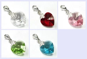 STR Silver Swarovski Element Crystal Heart Love European Lobster Clip On Charm - Picture 1 of 6