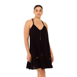 Plus Size Freshwater Eyelet-Trim Swim Cover-Up Dress Womens 2XL Black NWT $52 - Picture 1 of 1