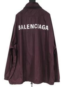Balenciaga Men Logo Windbreaker 54 XL Maroon Nylon Hooded Rain Jacket Parka - Picture 1 of 12