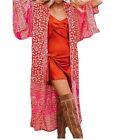 Printed pink Long Kimono Cardigan Hobo Beach Robe Swimsuit Cover up