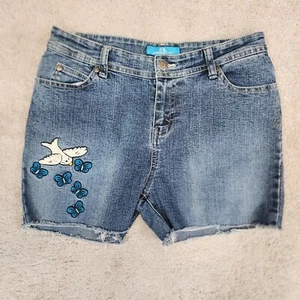 Jordache Girls Denim Jean Shorts Embroidered Bird Butterflie Sz. 16 Stretchy - Picture 1 of 9