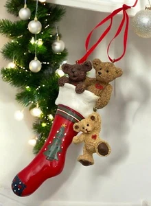 Osos de peluche vintage Kurt S Adler Acebo Medias de Navidad Árbol Adorno - Imagen 1 de 7