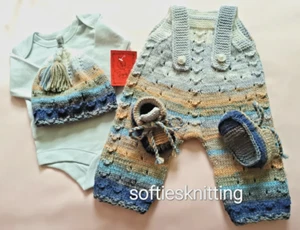 Hand knitted clothes newborn baby romper set reborn 20''- 21" outfit - Picture 1 of 8