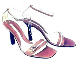 Sandalia Spiga Studio Tacón Alto Correa al Tobillo Cuero 10M Punta Abierta Metal Dorado Italia - Imagen 1 de 8