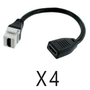 4 Pack - HDMI Keystone Wall Plate Insert Coupler Jack w/ 6" Pigtail Cable White - Picture 1 of 3