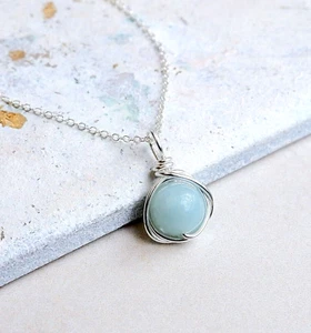 Amazonite Gemstone Necklace Sterling Silver Handmade Gift Wrapped - Picture 1 of 6