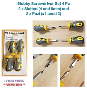 Stubby Screwdriver Set 4 Pc - 2 x Slotted (4 and 6mm) and 2 x Pozi (#1 and #2) - Picture 1 of 6