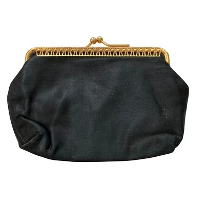 Bolso de Noche Pequeño Vintage Negro Satinado Hecho en Austria 7" x 4 1/2" Foto 1 de 4